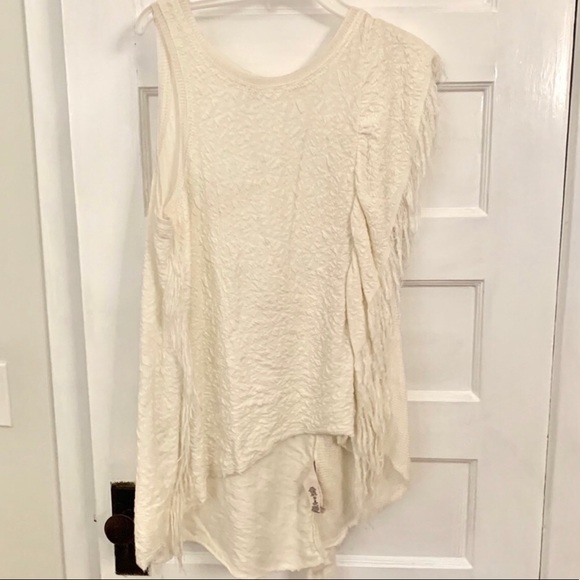 Free People Asymmetrical Cream Fringe Shirt - Picture 5 of 7